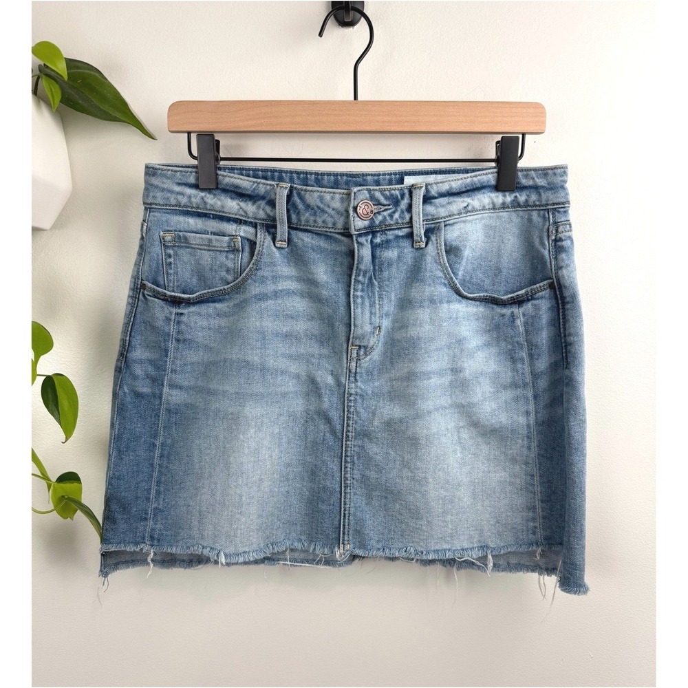 Treasure & Bond Womens Light Wash Denim Mini Skirt Raw Hem Blue M Festival Indie